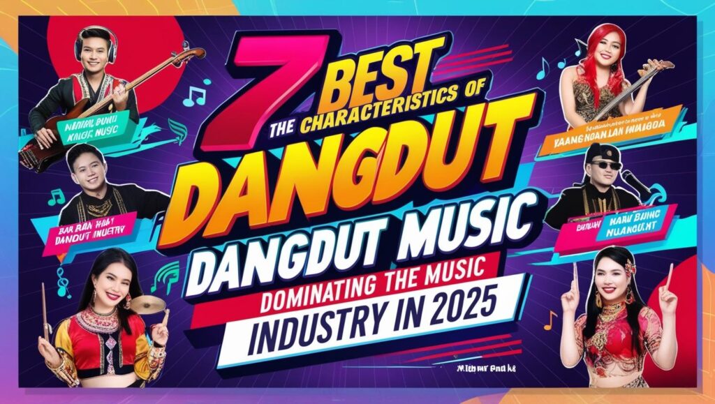 buatrkan banner yang membahas mengenai topik 7 Ciri-Ciri Musik Dangdut Terbaik Tahun 2025 yang Mendominasi Industri Musik